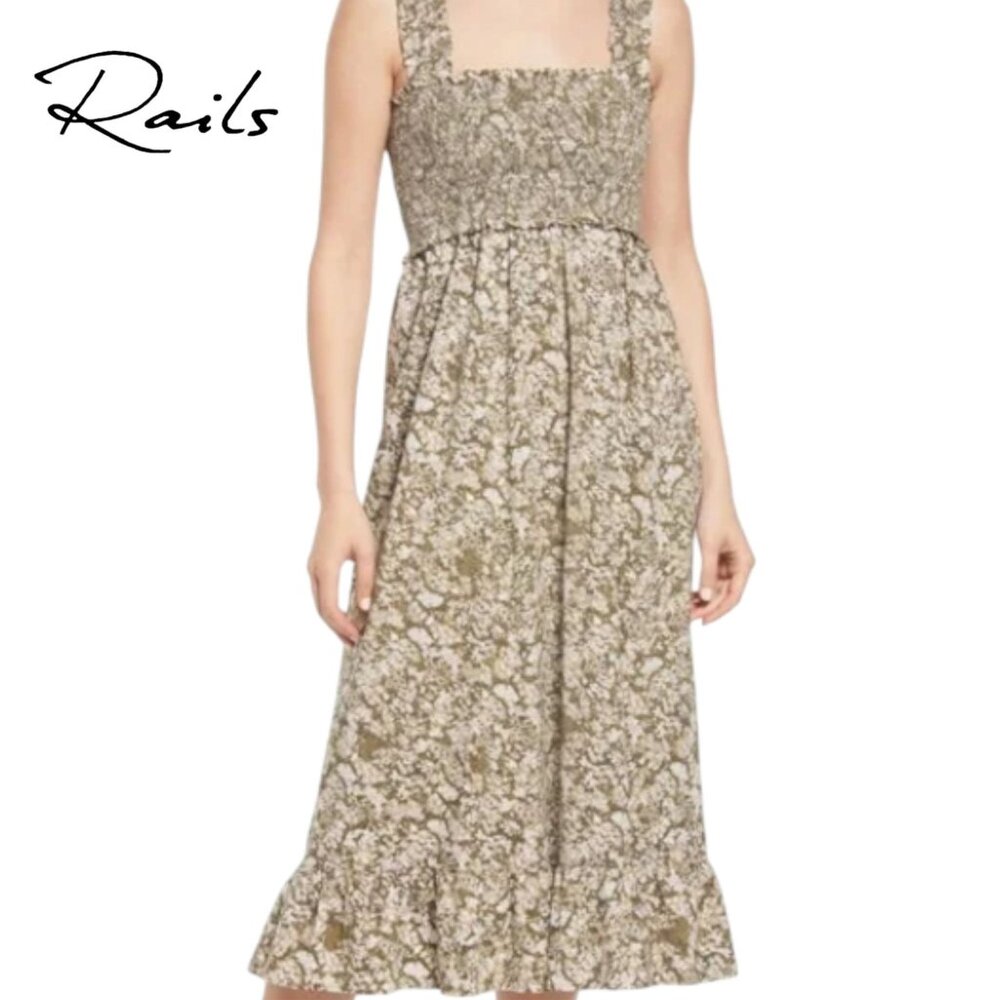 Rails Rumi Smocked Floral Print Midi Dress Chrysanthemum Size Medium